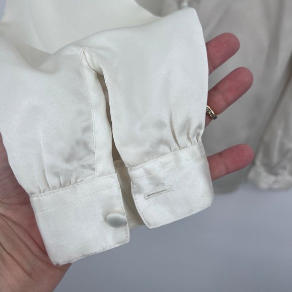 Vintage 70s Nordstrom Silky Pussybow Blouse Creamy White - Picture 3 of 6